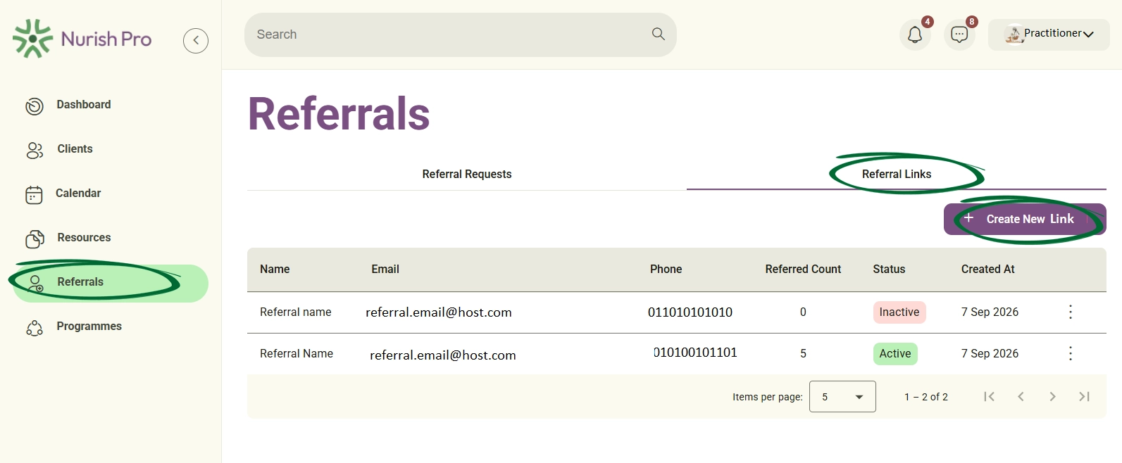 create new referral screenshot